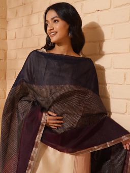 Fabindia - Navy Cotton Silk Blend Woven Dupatta