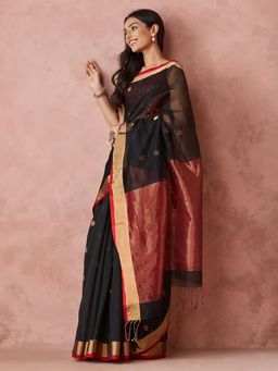 Fabindia - Black Cotton Silk Blend Jamdani Sari