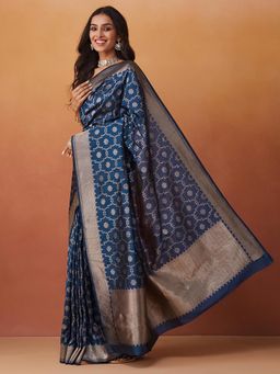 Fabindia - Navy Viscose Blend Sari