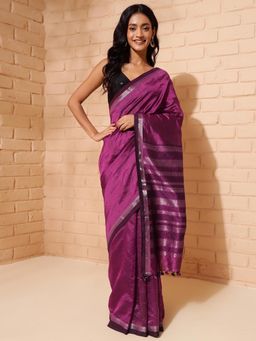 Fabindia - Wine Silk Blend Woven Sari