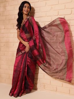 Fabindia - Maroon Silk Blend Printed Sari