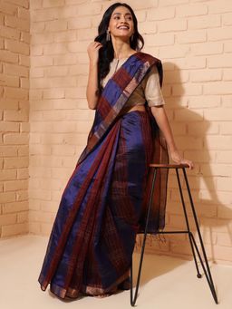 Fabindia - Navy Silk Blend Printed Sari