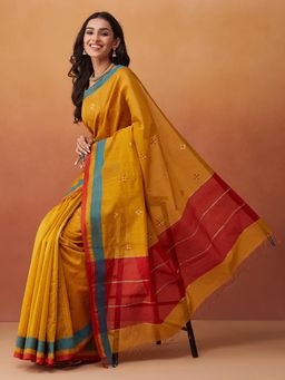 Fabindia - Mustard Cotton Silk Blend Woven Sari