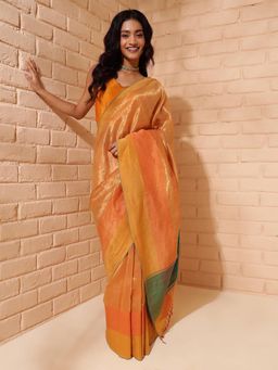 Fabindia - Yellow Cotton Silk Blend Woven Sari