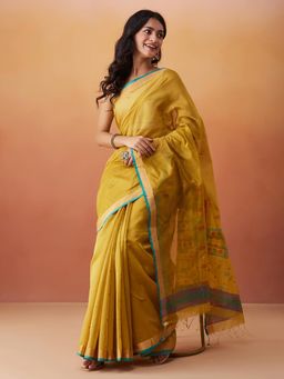 Fabindia - Mustard Cotton Silk Jamdani Sari