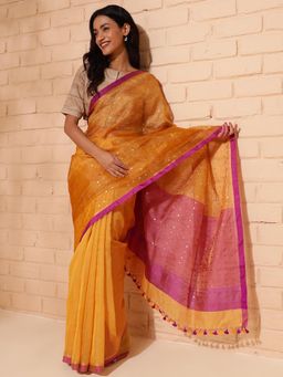 Fabindia - Mustard Silk Woven Sari
