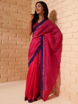 Fabindia - Pink Silk Woven Sari