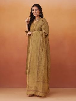 Fabindia - Green Cotton Silk Hand Block Printed Kurta With Dupatta (Set of 2)