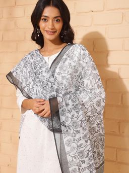 Fabindia - White Cotton Silk Hand Block Printed Dupatta