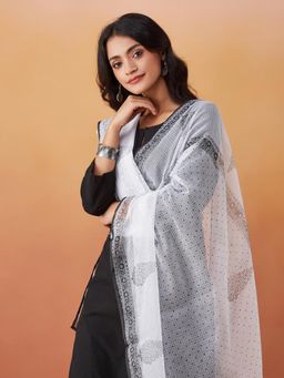 Fabindia - White Cotton Silk Hand Block Printed Dupatta