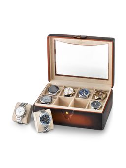Lapis Bard - Conrad Dual-Tone Watch Case with Pelxiglass Top (8 Watch Capacity) - Cognac