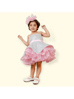 PiccoRicco - Pink & Silver Sequined Frock with Headband (Set of 2)