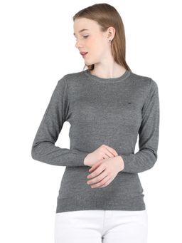 Monte Carlo - Women Wool Blend Grey Solid Round Neck Top