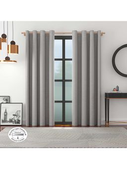 HomeTown - Amour Solid Jacquard Dim Out Curtains 9 Feet In Steel Grey Colour (Set of 2)