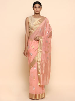 CHOWDHRAIN - Pale Blush Chanderi Saree with Unstitched Blouse Piece