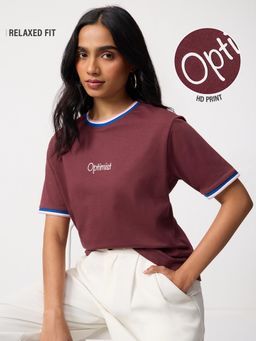 The Souled Store - Burgundy Tss Originals: Optimist Women Relaxed Fit T-shirt
