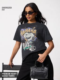 The Souled Store - Charcoal Official Peanuts: Funny Snoopy Women Oversized T-shirt