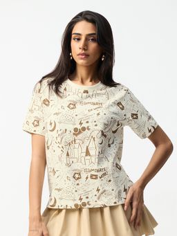 The Souled Store - Off White Official Harry Potter: In The Era Women Relaxed Fit T-shirt