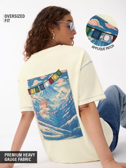 The Souled Store - Cream Tss Originals: Mountain Flag Women Oversized T-shirt