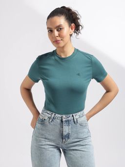 Calvin Klein - Teal Solid Regular Fit Cotton T-shirt