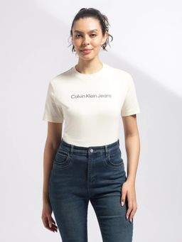 Calvin Klein - Off White Logo Regular Fit Cotton T-shirt