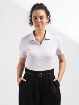 Calvin Klein - Lavender Solid Relaxed Fit Cotton Polo T-shirt