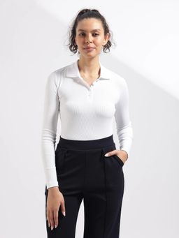 Calvin Klein - White Solid Slim Fit Cotton Polo T-shirt