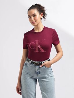 Calvin Klein - Burgundy Logo Regular Fit Cotton T-shirt
