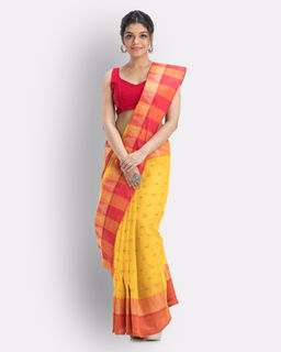 Angoshobha - Self Design Tant Pure Cotton Saree -Yellow