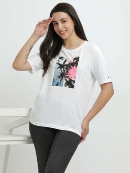 Tommy Hilfiger - Womens White Color Printed T-Shirt