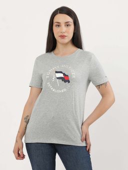 Tommy Hilfiger - Womens Grey Color Printed T-Shirt
