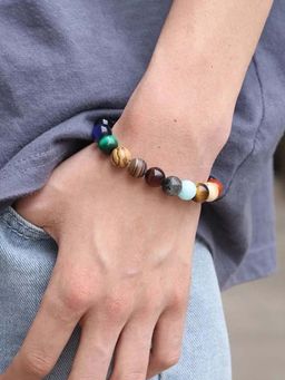 Jewels Galaxy - Men Multi-Color Natural Planet Theme Charm Beads Bracelet
