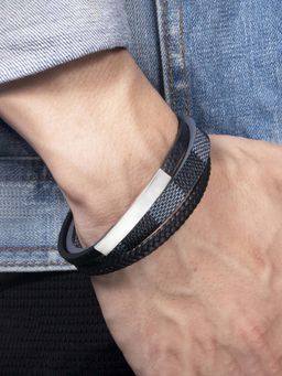 Jewels Galaxy - Men Black Latest Style Leather Multi-Layered Bracelet