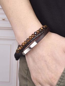 Jewels Galaxy - Men Brown Latest Style Leather Multi-Layered Bracelet