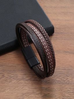 Jewels Galaxy - Men Brown Latest Style Leather Multi Layered Bracelet
