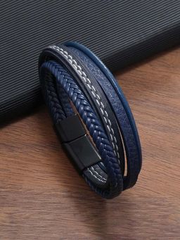 Jewels Galaxy - Men Blue Latest Style Leather Multi Layered Bracelet