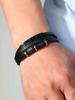 Jewels Galaxy - Men Latest Style Leather Multi-Layered Bracelet