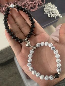 Jewels Galaxy - Men Black and White Beads Magnetic Bracelets