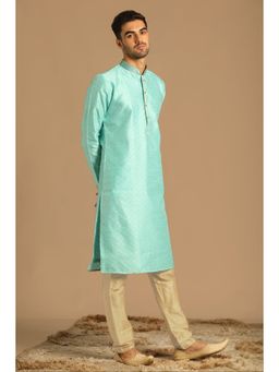 Manyavar - Blue Art Silk Solid Kurta (Set of 2)
