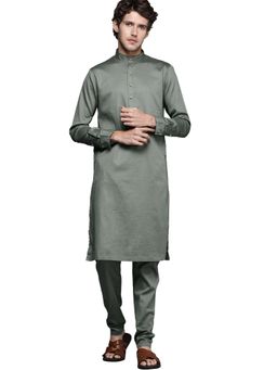 Manyavar - Green Cotton Solid Kurta (Set of 2)