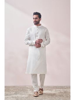 Manyavar - Off White Cotton Solid Kurta (Set of 2)