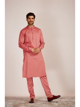 Manyavar - Coral Cotton Solid Kurta (Set of 2)