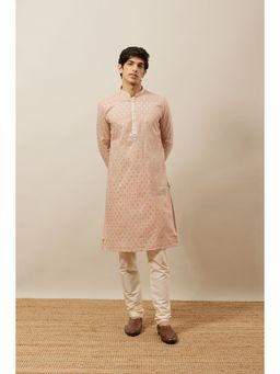 Manyavar - Pink Chanderi All Over Self Design Kurta (Set of 2)