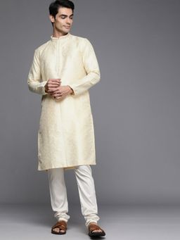 Manyavar - Beige Art Silk Solid Kurta (Set of 2)