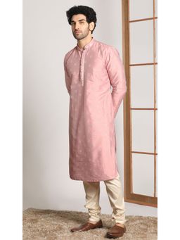 Manyavar - Gajari Blended Viscose All Over Self Design Kurta (Set of 2)