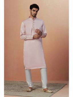 Manyavar - Pink Satin Solid Kurta (Set of 2)
