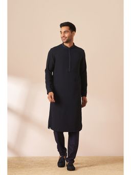 Manyavar - Blue Blended Rayon Solid Kurta (Set of 2)