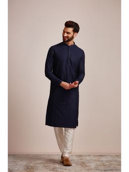 Manyavar - Blue Blended Viscose Embroidery Kurta (Set of 2)