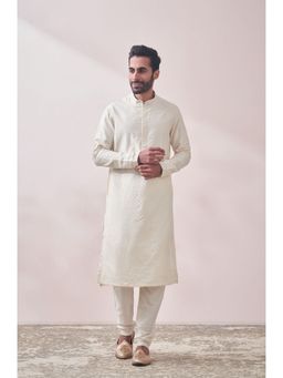 Manyavar - Beige Blended Viscose Embroidery Kurta (Set of 2)