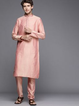 Manyavar - Gajari Blended Viscose Solid Kurta (Set of 2)